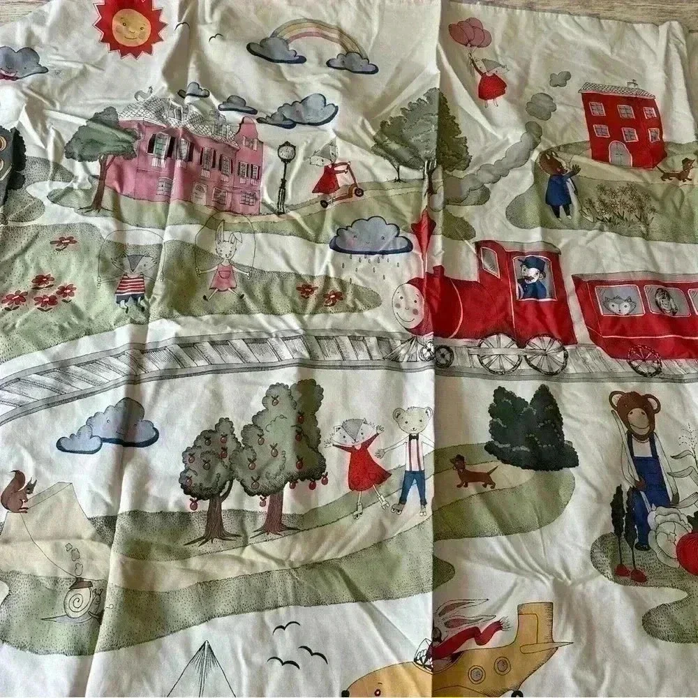 IKEA Utelek Reversible Twin Duvet Cover Trains Planes Animals Sun/Rain Whimsical